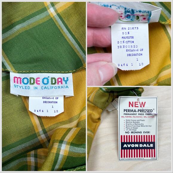Vintage 1960s Green and Yellow Plaid Short Sleeve Fit and Flare Dress - Picture 7 of 9